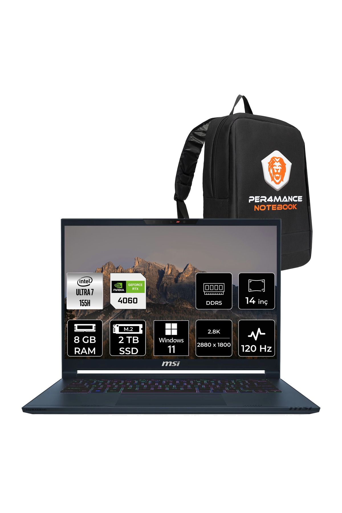 MSI Stealth 14 AI Ultra7 155H 8GB 2TB SSD RTX4060/8GB 14" 2.8K OLED 120Hz W11P Gaming Bilgisayar