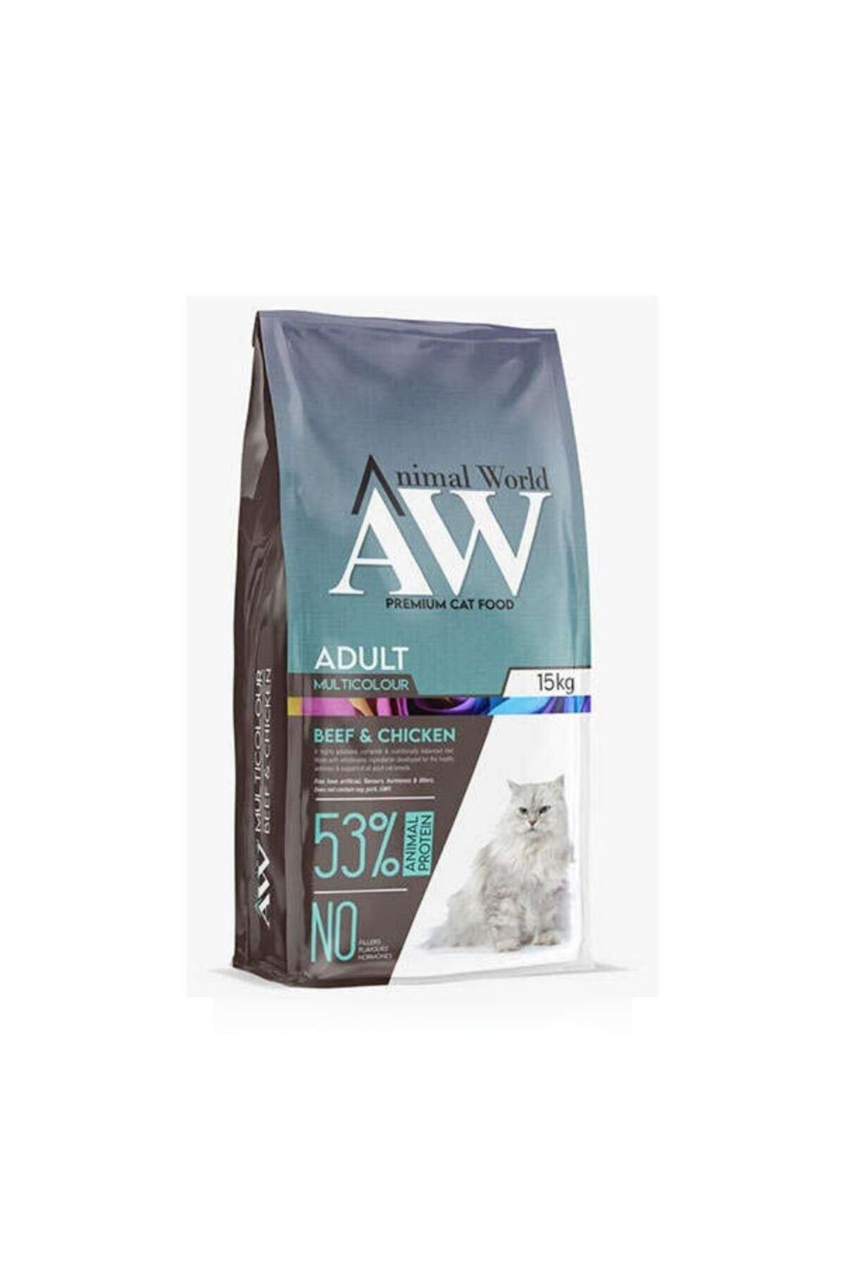 AnimalWord Animal World Multicolour Biftek ve Tavuklu Yetişkin Kedi Maması 15 Kg