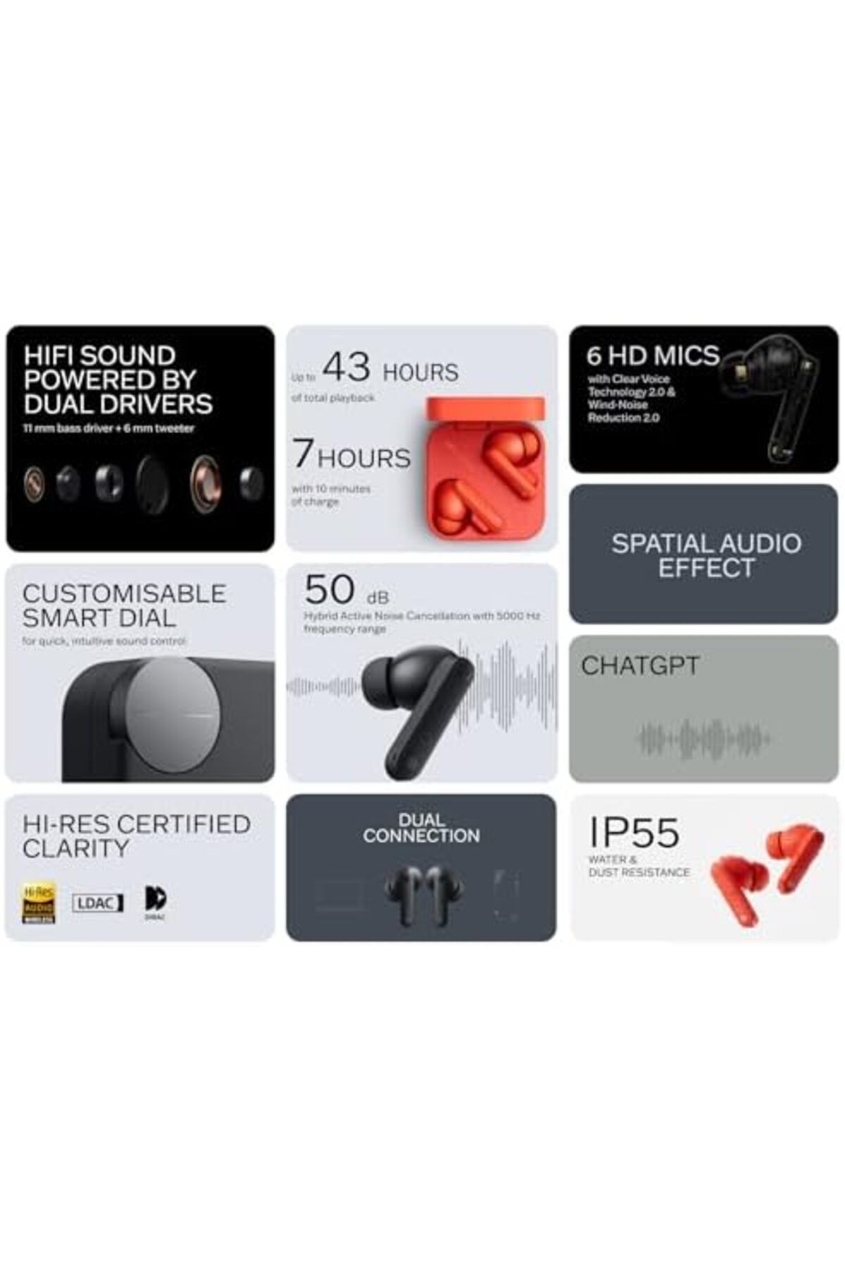 cmf by NOTHING-Buds Pro 2 Bluetooth Earbuds, ChatGPT Integrated, TWS with Clear Voice Technology 2.0 6