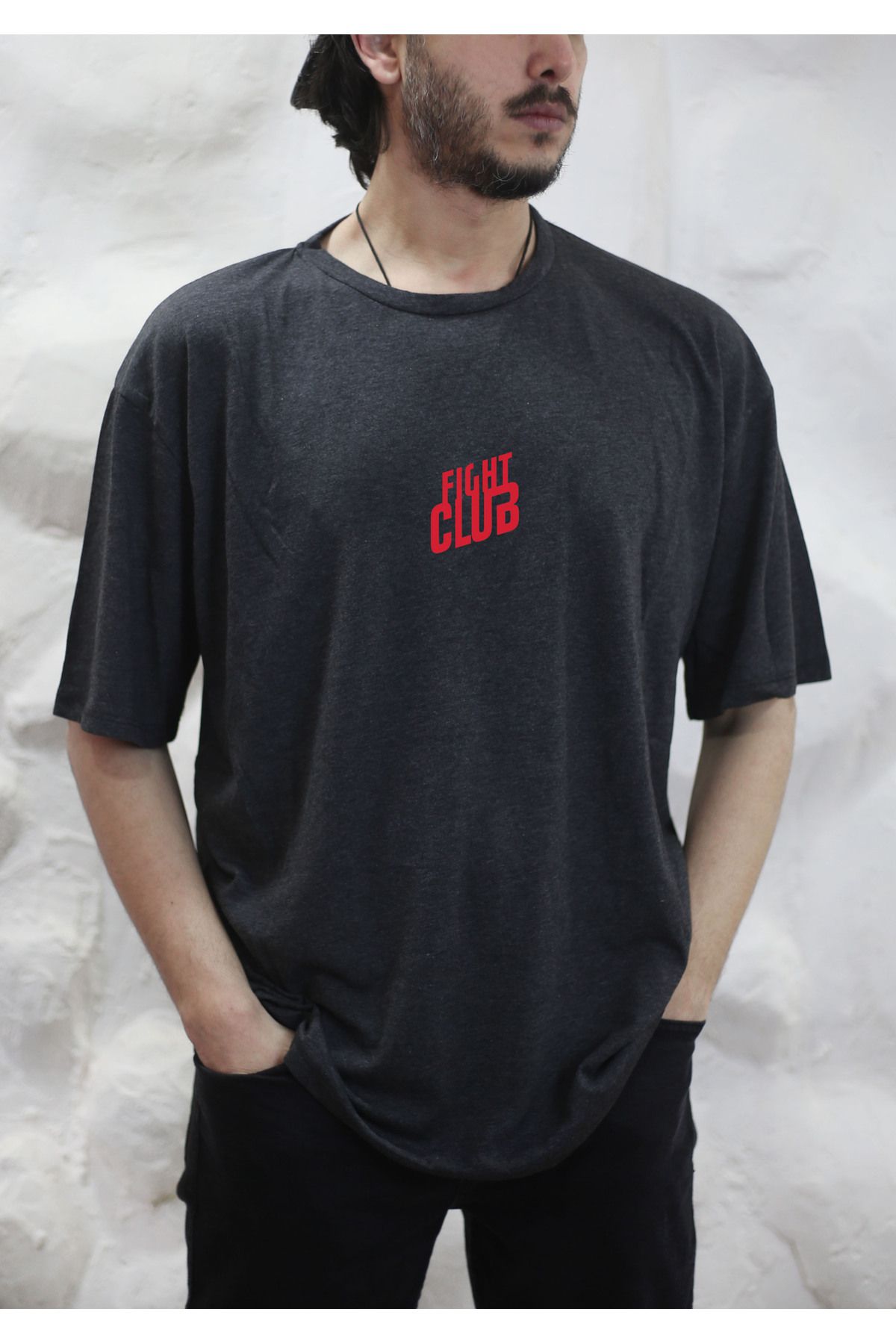 sielta Figth Club Dövüş Kulübü Oversize Erkek Pamuklu Antrasit Tişört T-shirt