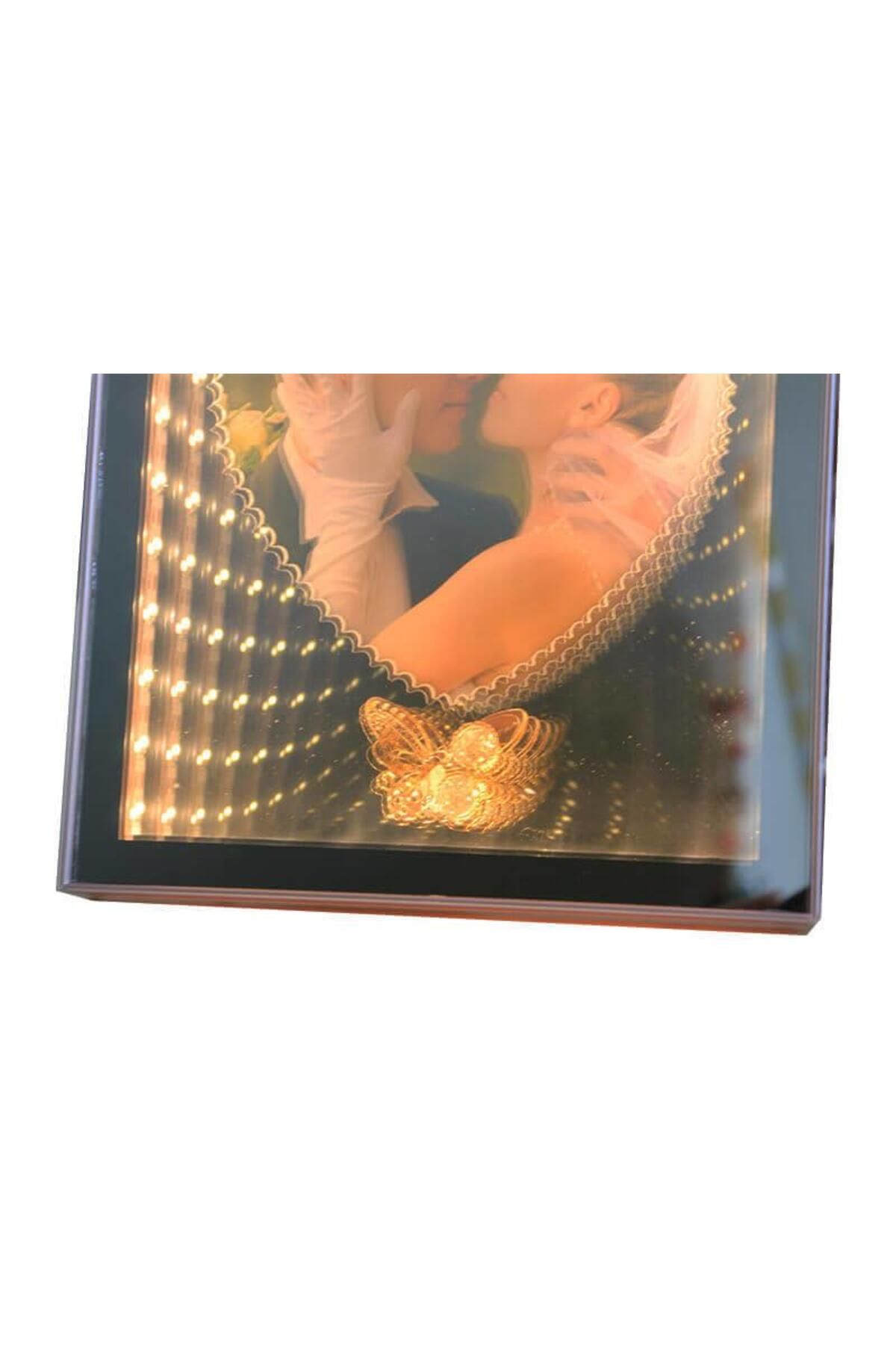 Serero Ayna Led li Çerçeve Led Işıklı Kalpli Fotoğraf Çerçevesi