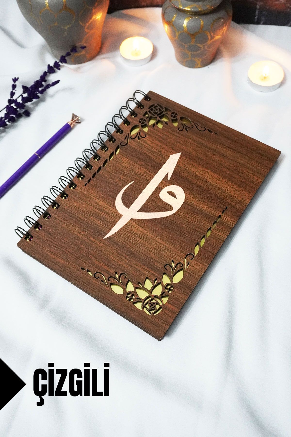 markcat Elif Vav Ahşap Kapaklı Spiralli Okul Defteri - Çizgili Defter - 60 yaprak (120 sayfa) - A5 15x21 cm