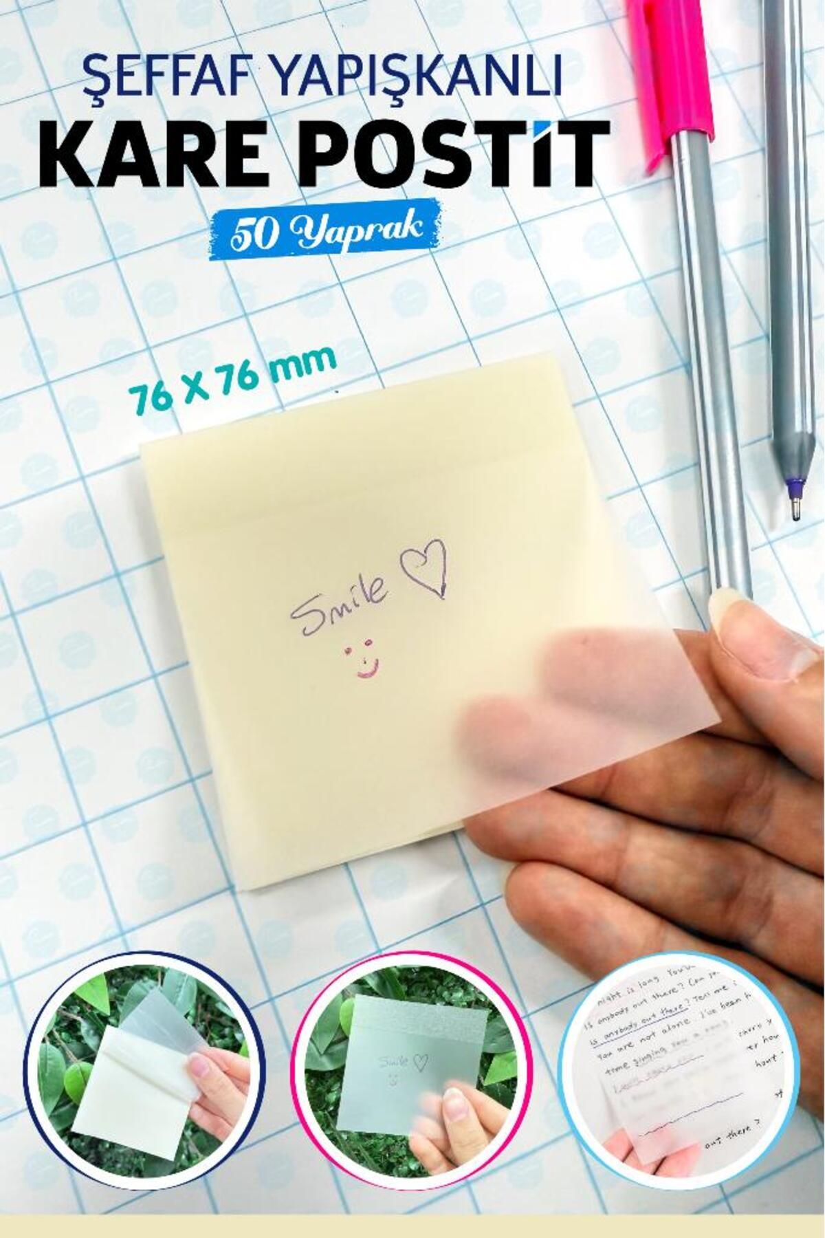 t tuğset etiket-Super Transparent Adhesive Square Postit 50 Sheets Transparent Squares-T1376 2