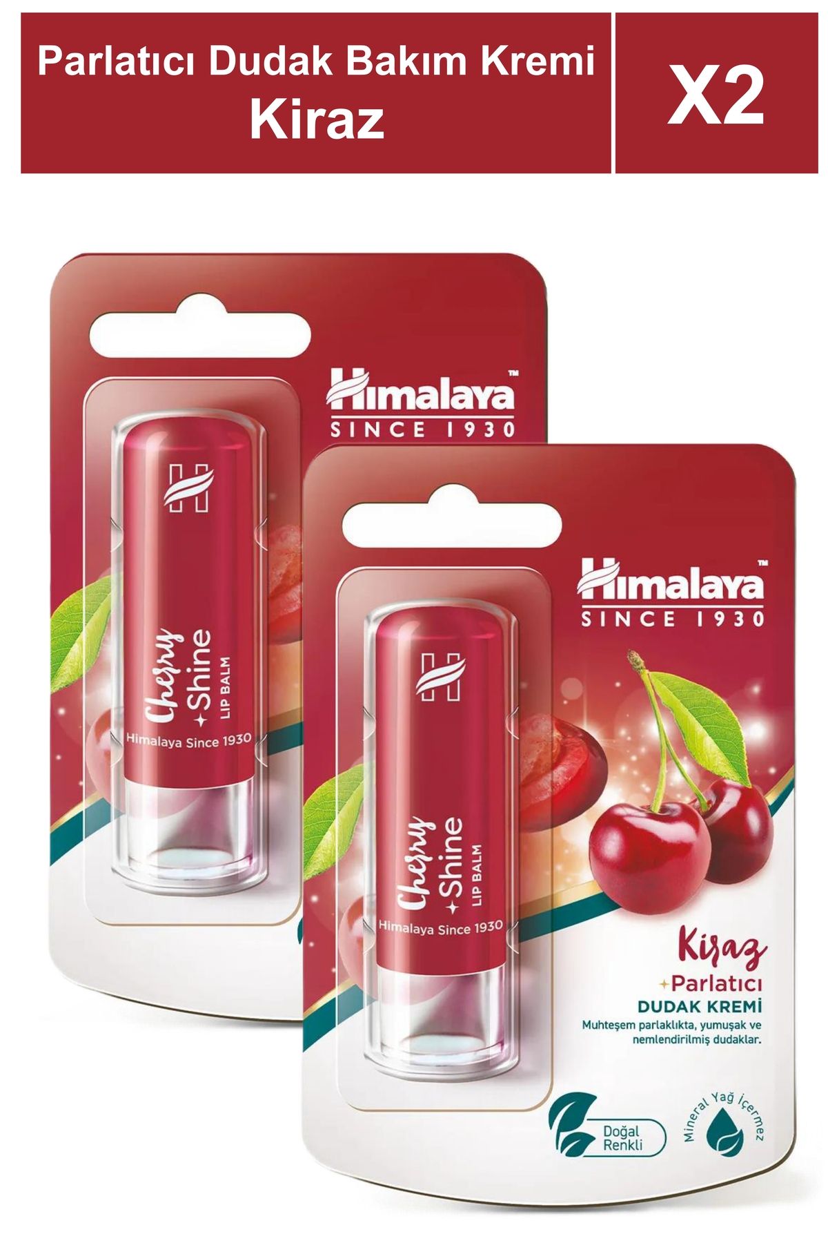 Himalaya Since 1930 Parlatıcı Dudak Bakım Kremi 4,5 gr 2 Adet | Kiraz | Silikon, Petrol İçermez