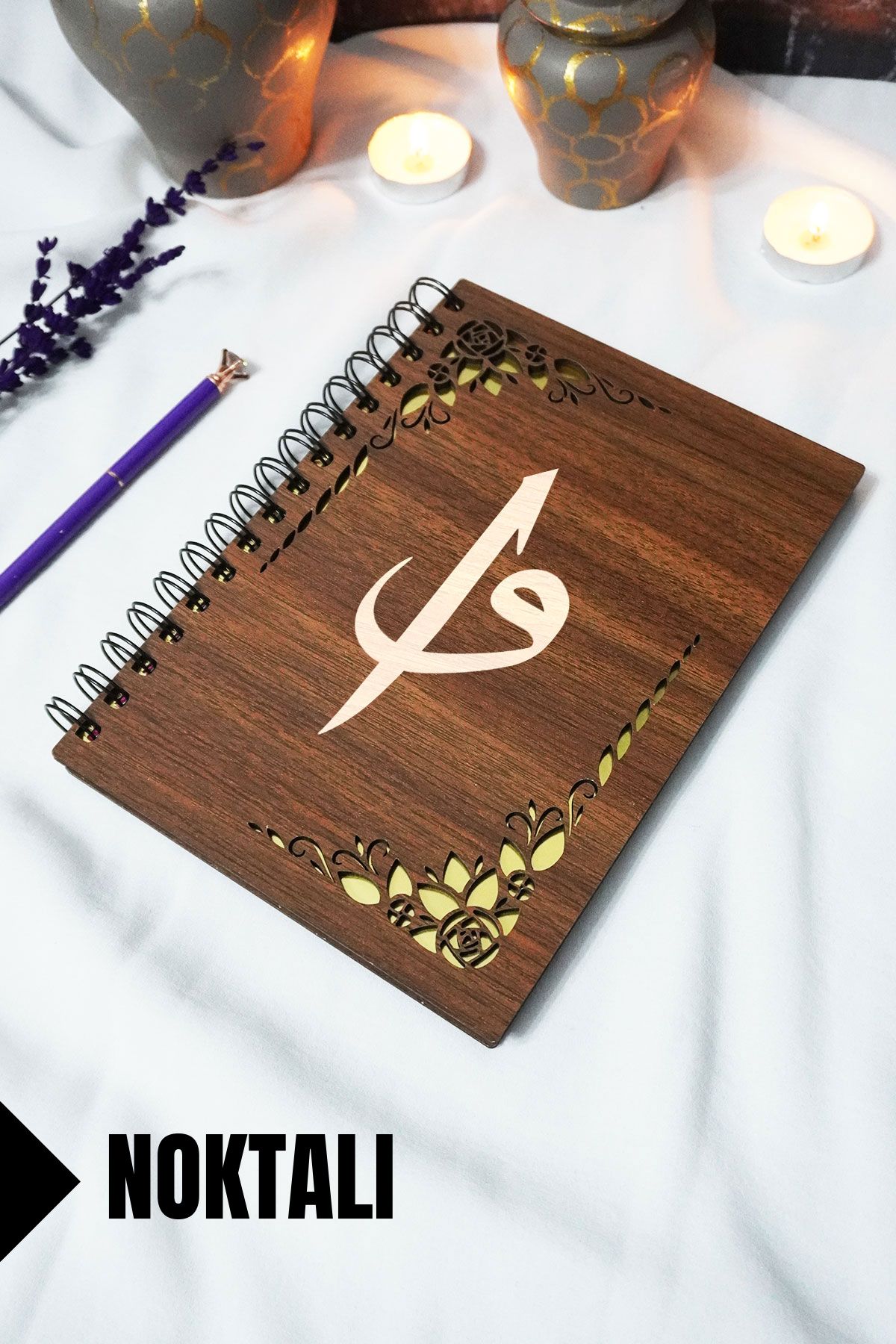 markcat Elif Vav Ahşap Kapaklı Spiralli Okul Defteri - Çizgili Defter - 60 yaprak (120 sayfa) - A5 15x21 cm