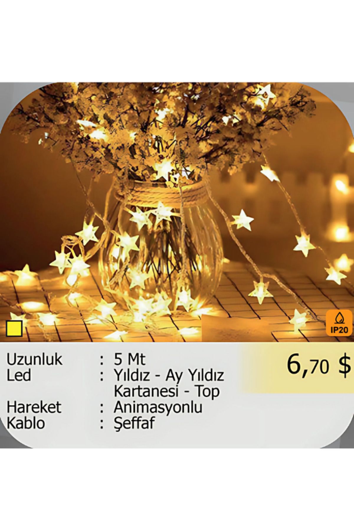 ELKHOUSE ElektrikHouse LED Peri Işığı Yıldız - Ay Yıldız Kartanesi - Top Animasyonlu 5 Metre