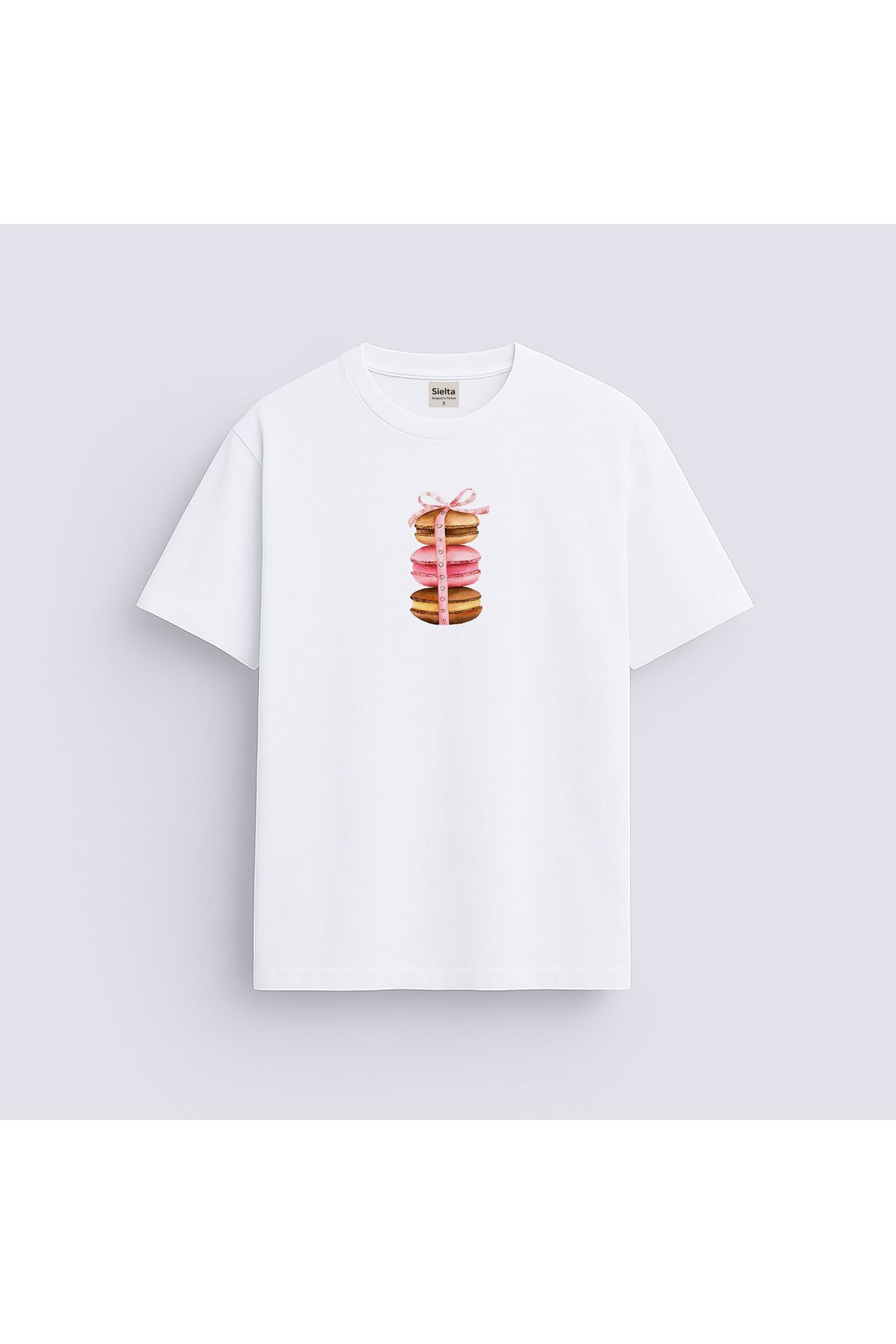 sielta Renkli Makaron Baskılı Unisex Kadın Erkek Bisiklet Yaka T-shirt Tişört