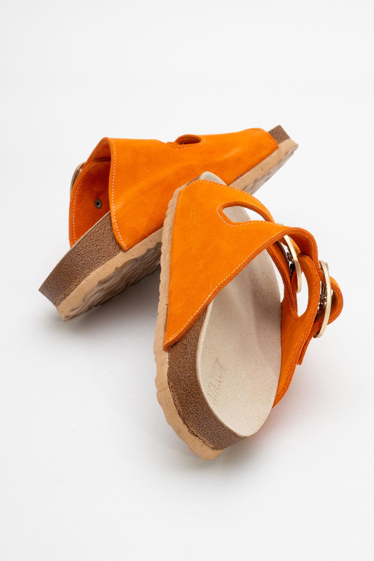 Ataköy Ayakkabı-Women's Leather Double Buckle Slippers 4