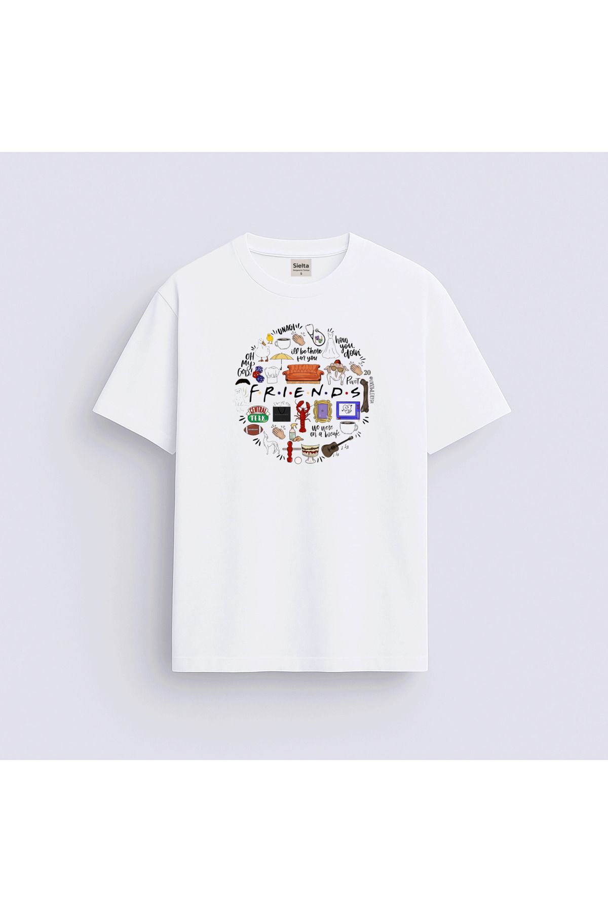 sielta Friends Dizi Baskılı Unisex Kadın Erkek Bisiklet Yaka T-shirt Tişört