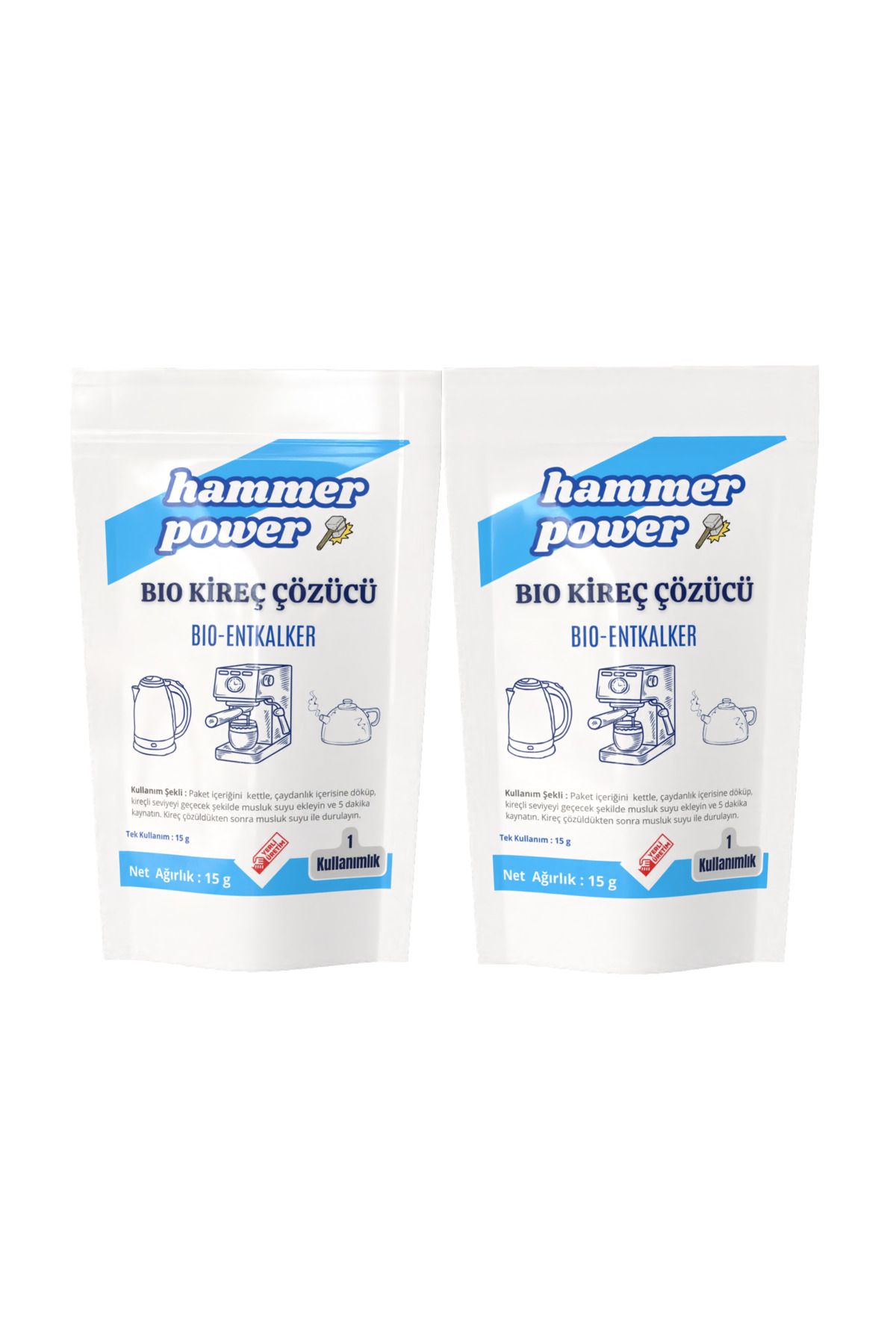 hammer power Bio Kireç Çözücü 15G Kettle Çaydanlık Tek Kullanım 2 Adet SET