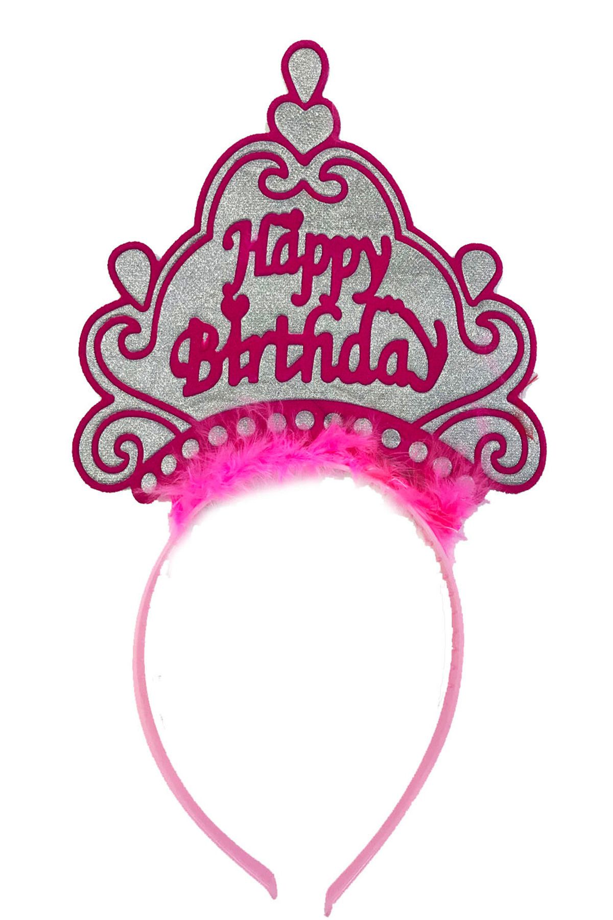 Serero Parti Happy Birthday Neon Pembe Renk Doğum Günü Tacı 24x15 cm