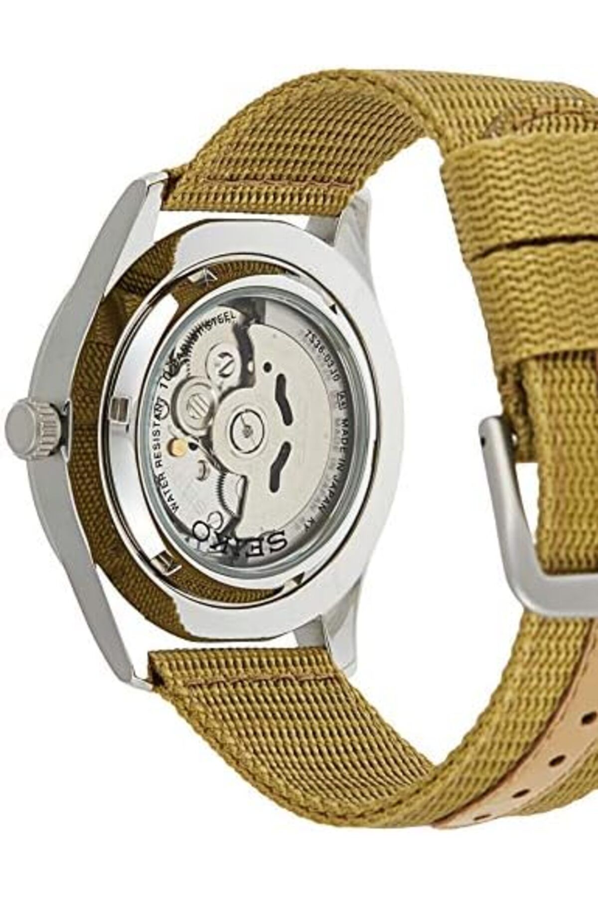 Seiko-ساعة رجالية أوتوماتيكية بشاشة تناظرية وحزام من النايلون SNZG07J1، لون بني 4