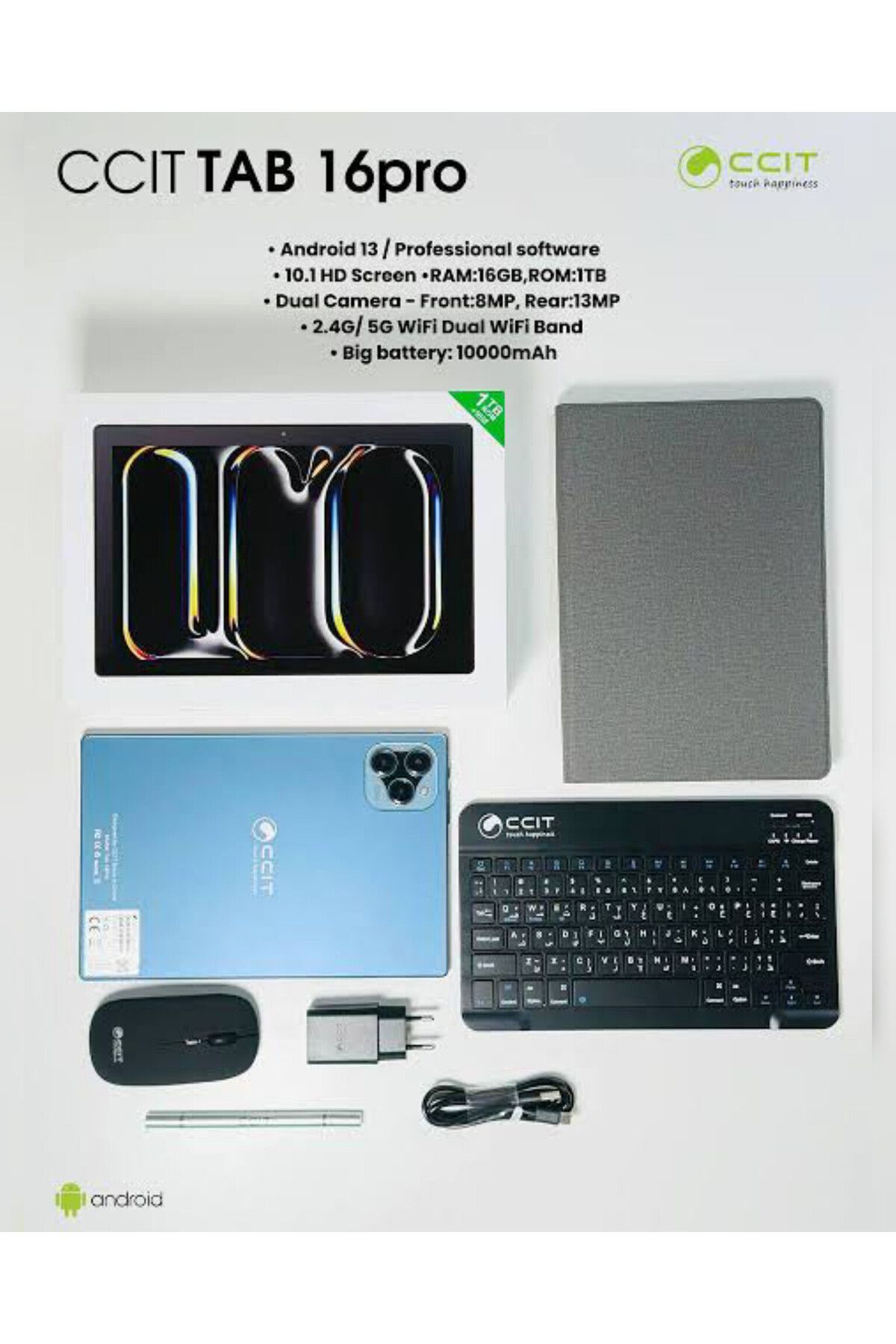 Store CCITTab 16 Pro 10.1 Inch FHD INCell Android Tablet 16GB RAM 1TB ROM 10000 mAh Battery