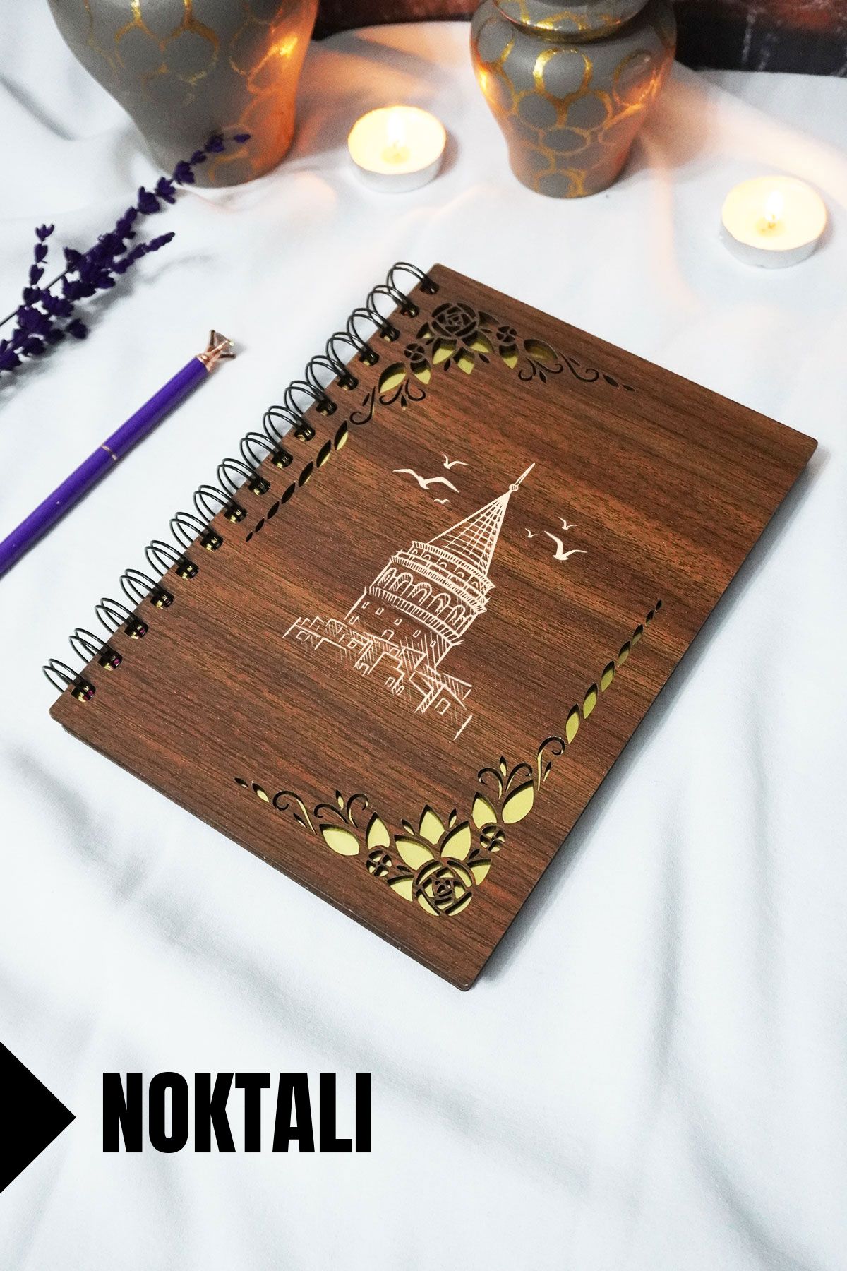 markcat Galata Kulesi Ahşap Kapaklı Spiralli Defter - Çizgili Defter - 60 yaprak (120 sayfa) - A5 15x21 cm