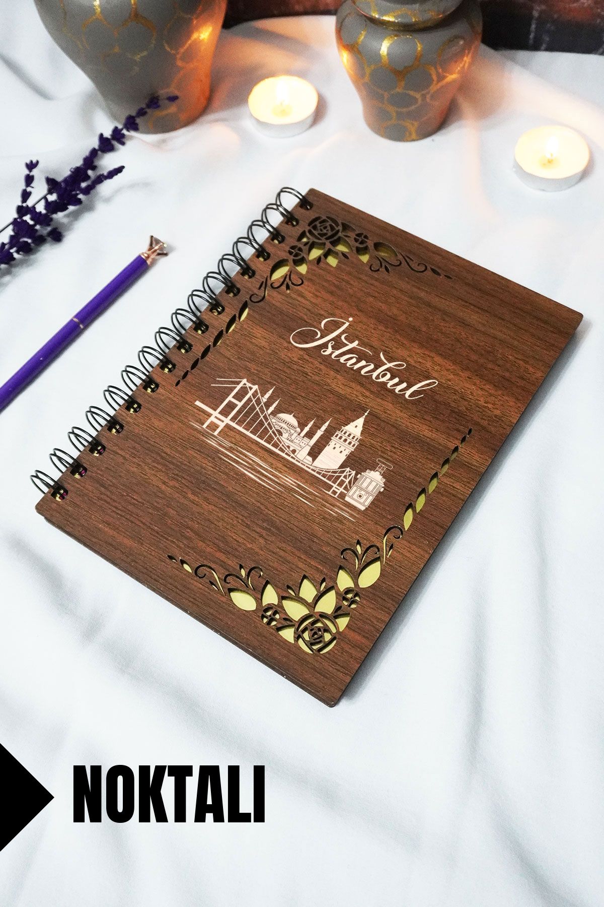 markcat İstanbul Ahşap Kapaklı Spiralli Okul Defteri - Çizgili Defter - 60 yaprak (120 sayfa) - A5 15x21 cm