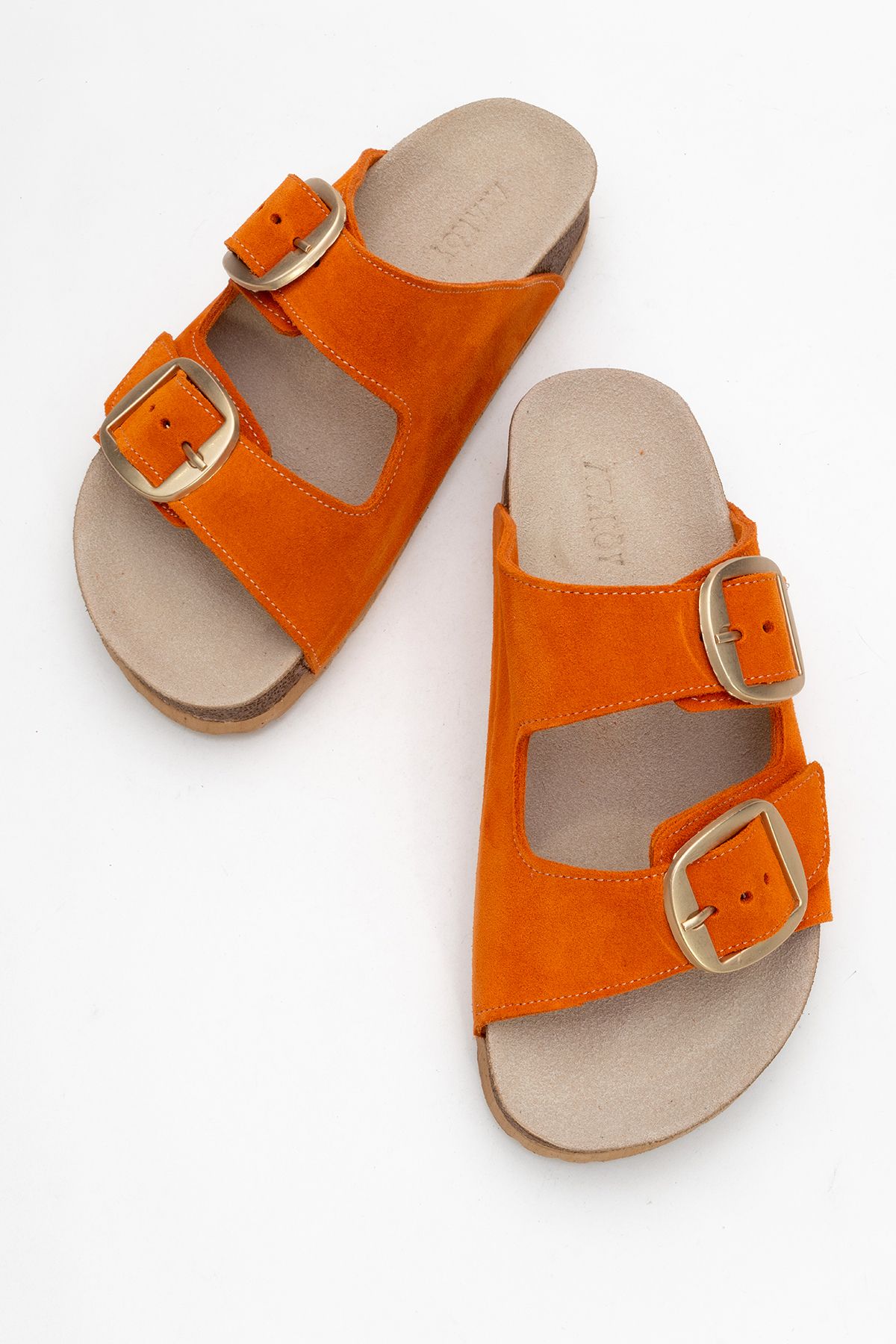 Ataköy Ayakkabı-Women's Leather Double Buckle Slippers 5