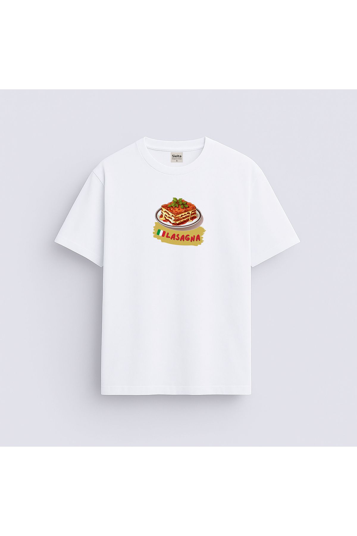 sielta Lasanga Lazanya Baskılı Unisex Kadın Erkek Bisiklet Yaka T-shirt Tişört