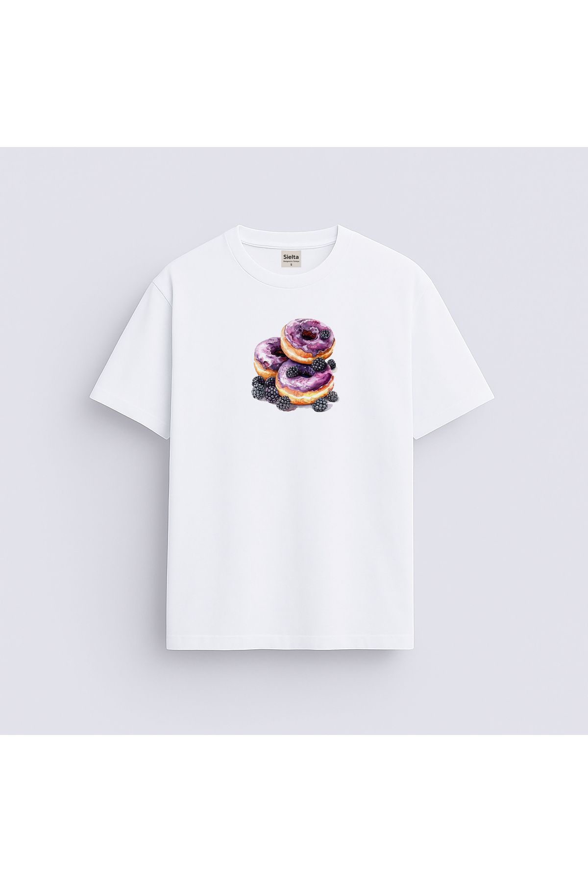 sielta Kara Dut Donut Baskılı Unisex Kadın Erkek Bisiklet Yaka T-shirt Tişört