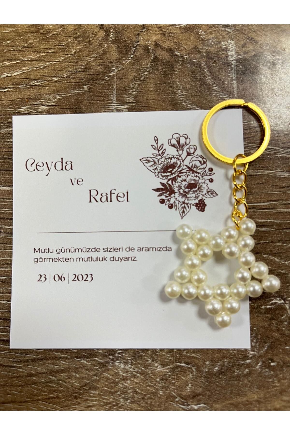 HEN GSM kisisellestirilebilir kart 15 adet inci yıldız anahtarlık nikah düğün kına nişan sünnet hafizlik
