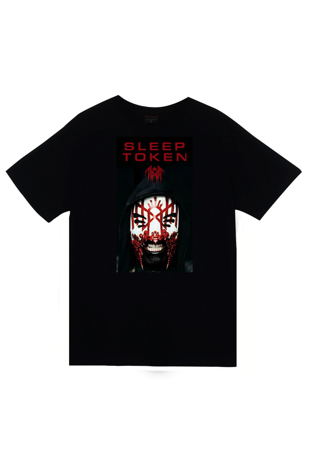 fame-stoned Sleep Token Müzik Grubu Baskılı Unisex %100 Pamuk Siyah T-shirt