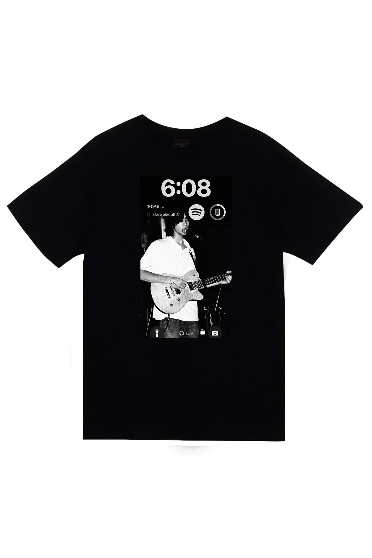 fame-stoned Alex G Baskılı Unisex %100 Pamuk Siyah T-shirt