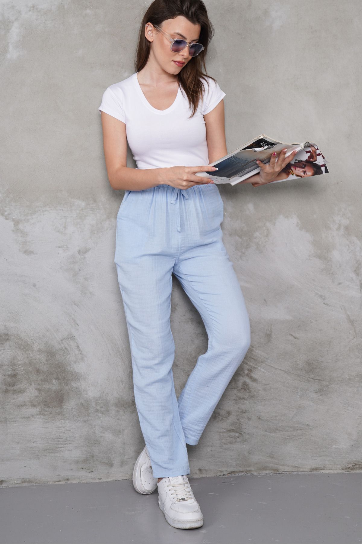 macharel jeans Müslin Düz Paça Cepli Pantolon