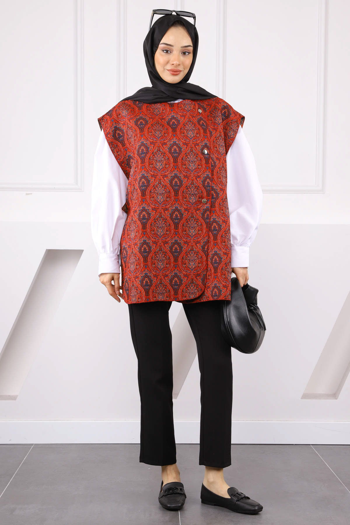 İmajButik Kırmızı Etnik Desenli Yelek