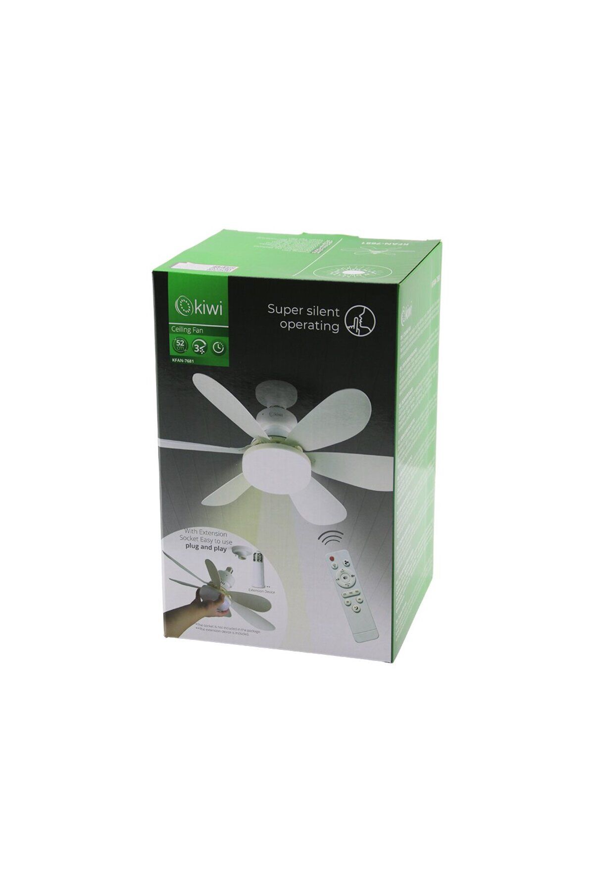 Mu Art Ahşap Kiwi Kfan-7681 2in1=tavan Vantilatör - Avize Lamba Kumandali 52cm 6-beyaz Plastik Kanat 3-