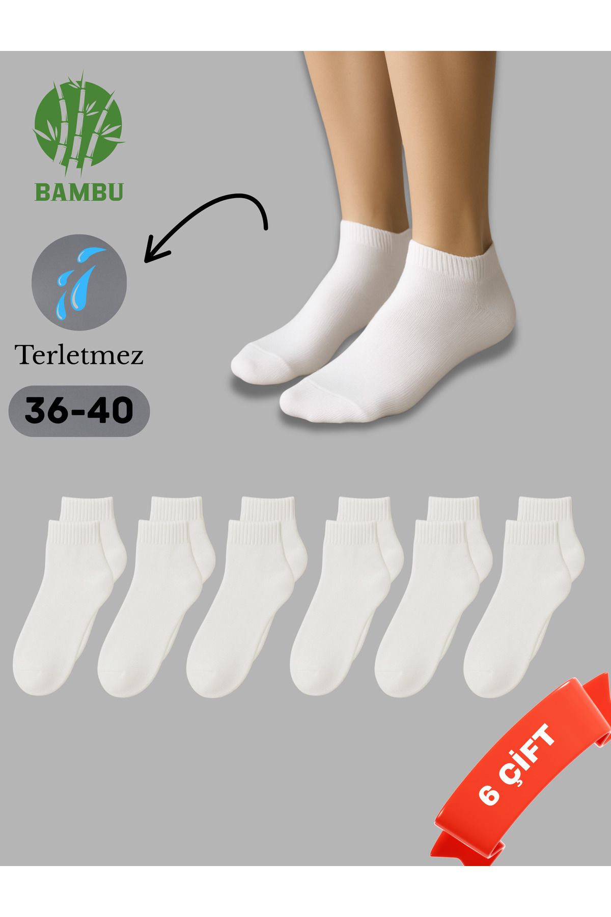 Home Bambu Kadın Patik Beyaz Çorap Dikişsiz 6'lı Paket
