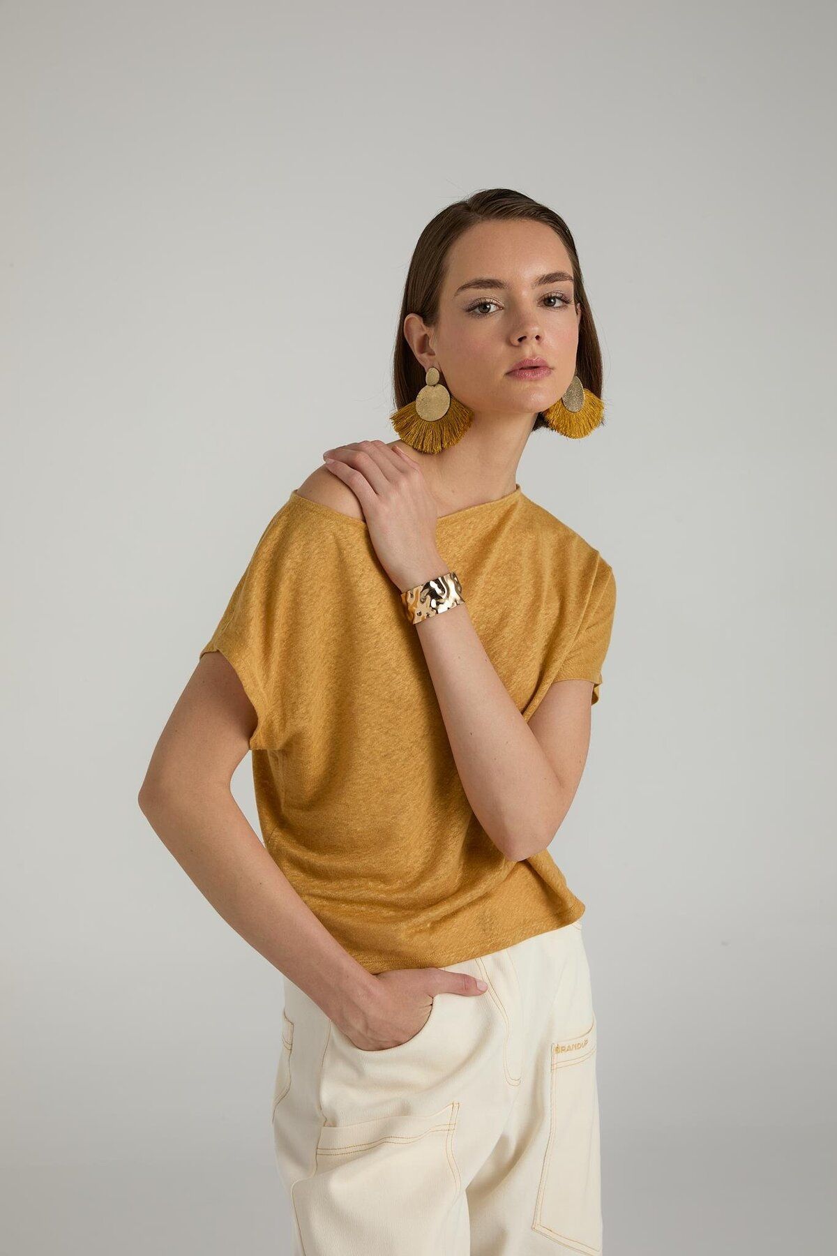 Brand Up BRANDUP Keten Asimetrik Bluz