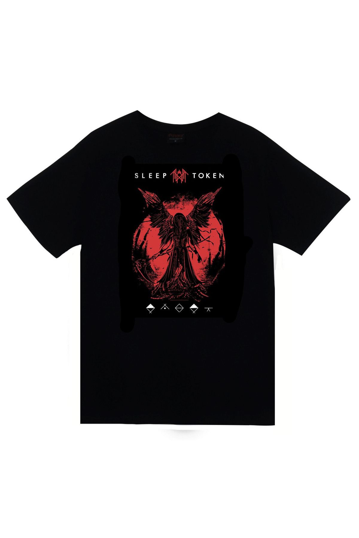 fame-stoned Sleep Token Müzik Grubu Baskılı Unisex %100 Pamuk Siyah T-shirt