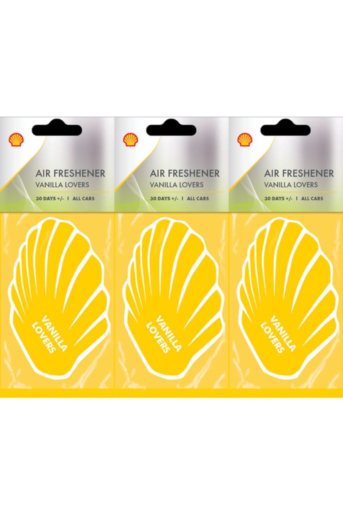BBS MARKET SHELL Air Freshener Vanilla Lovers 3’lü Set – Vanilya Aromalı Araç Parfümü Oto Kokusu