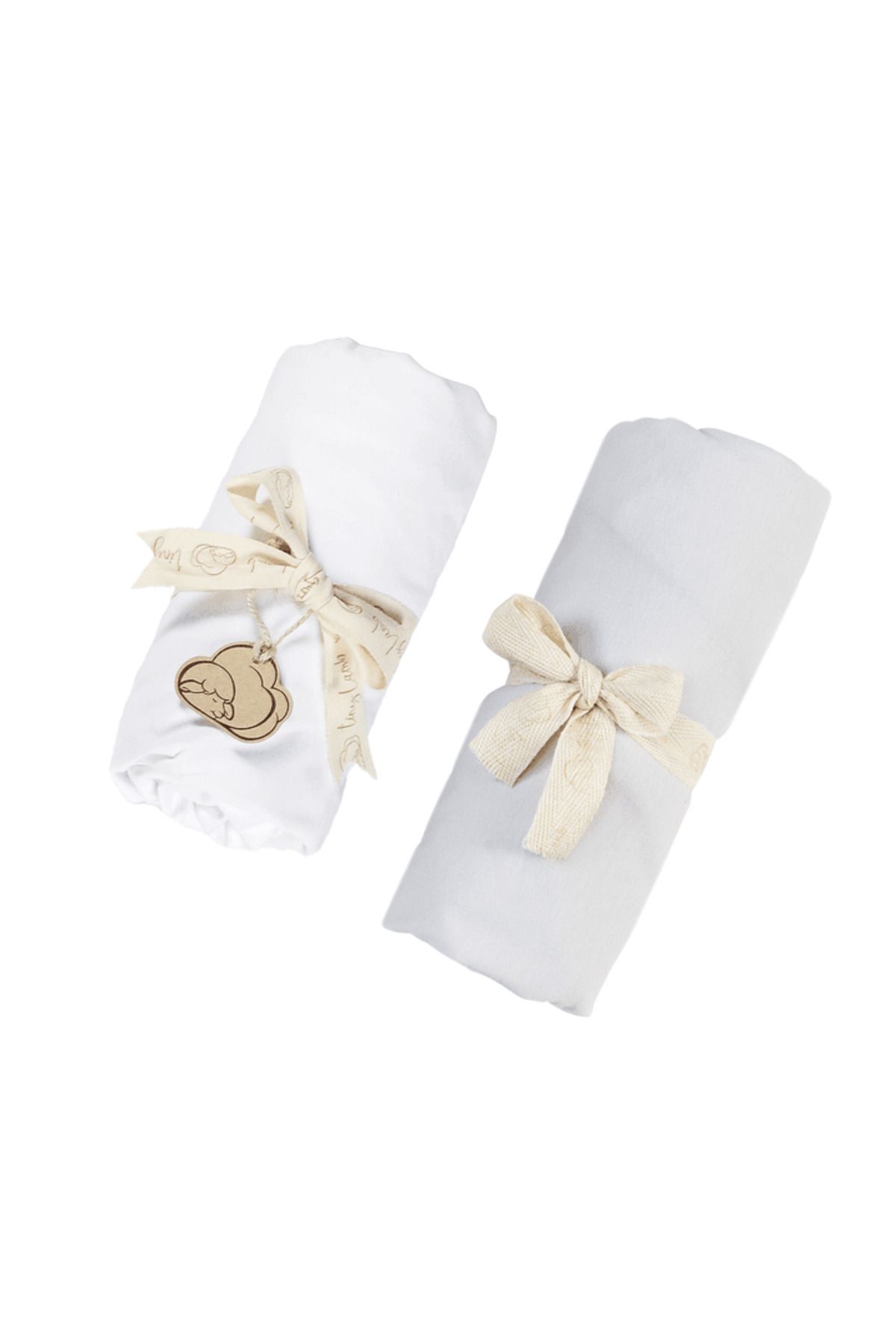 tinylamb Organik Beyaz - Gri Renk Lastikli Bebek Çarşafı 60x120cm - 2 Adet