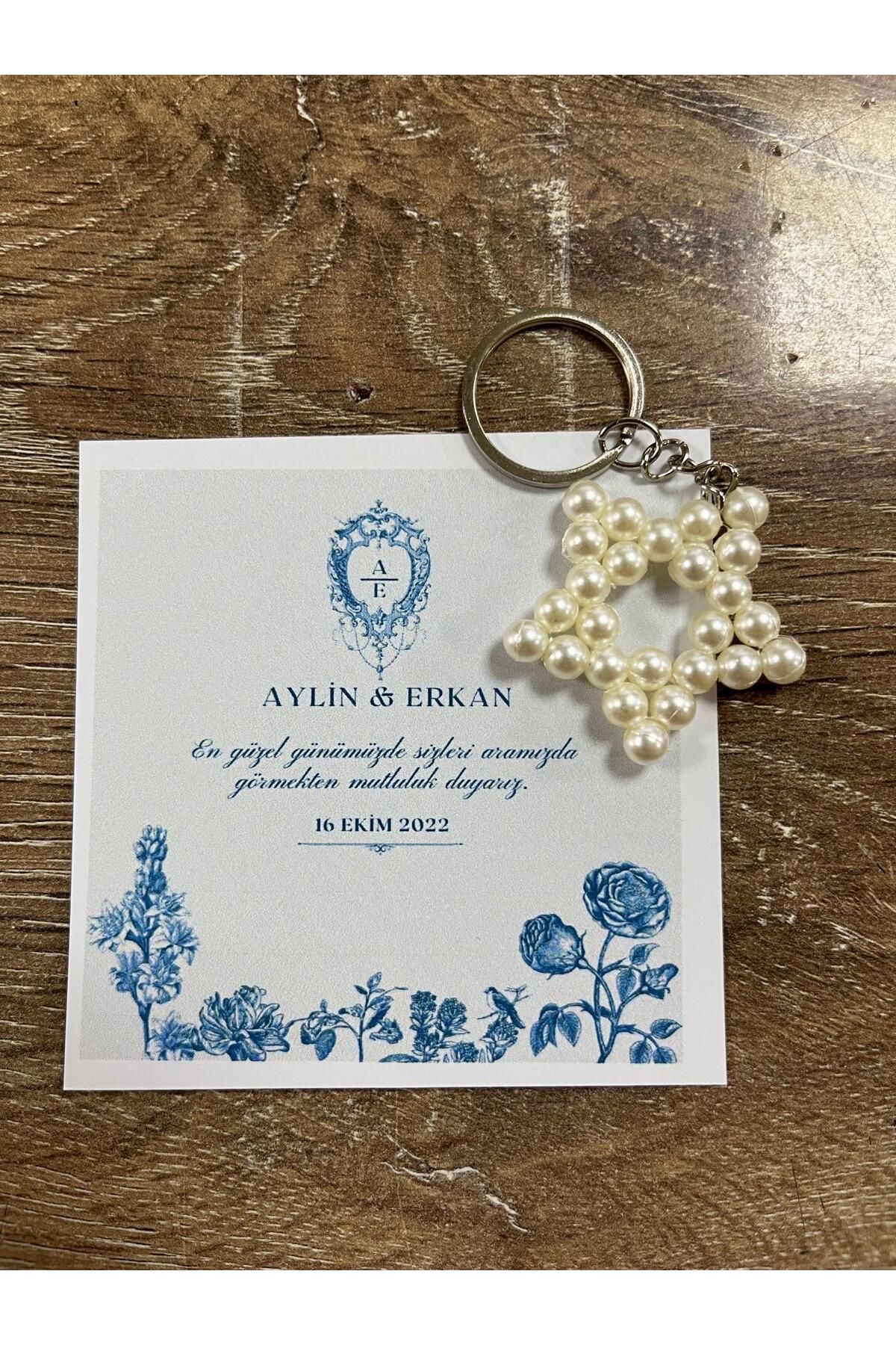HEN GSM kisisellestirilebilir kart 15 adet inci yıldız anahtarlık nikah düğün kına nişan sünnet hafizlik