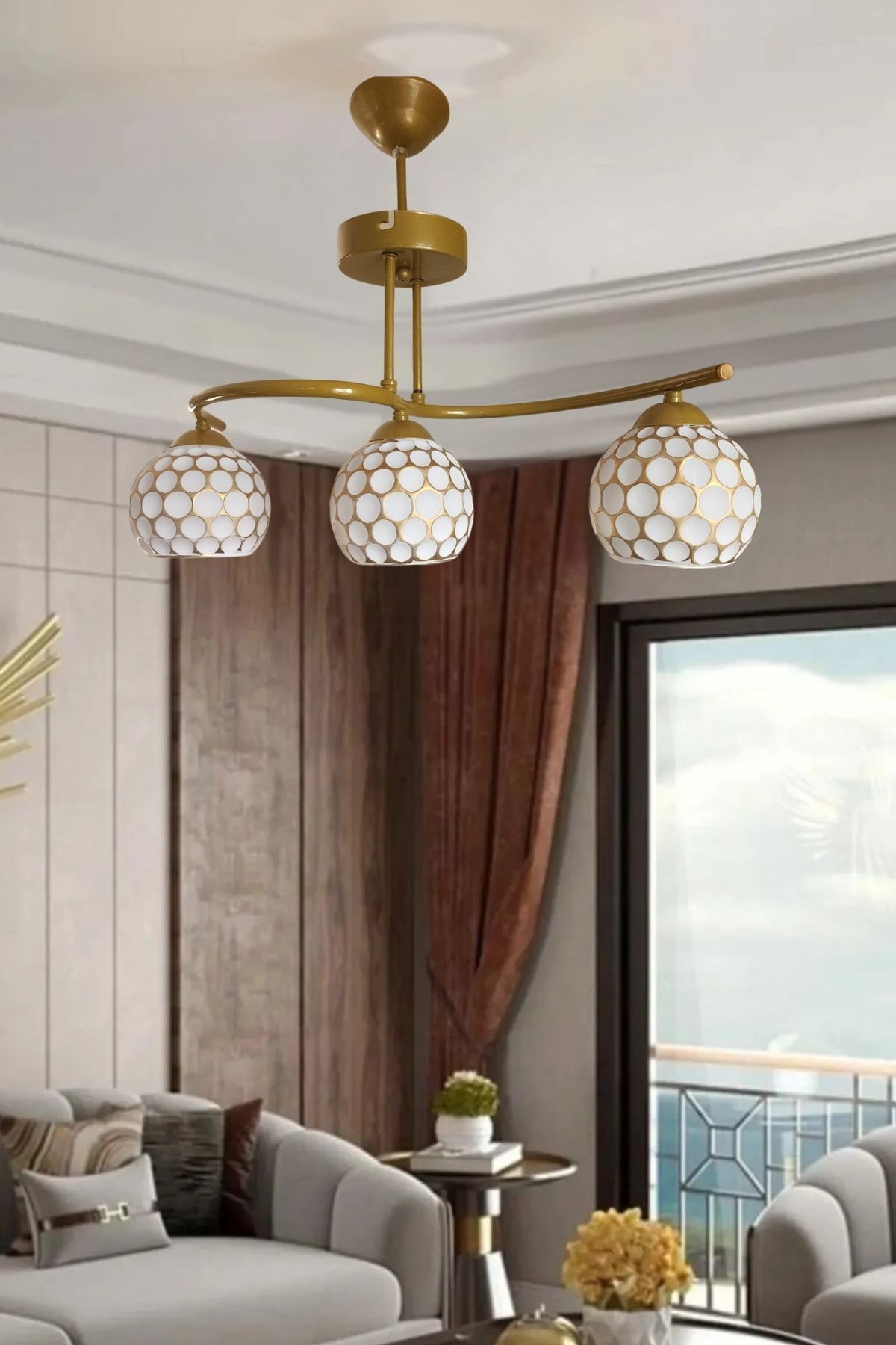 ABAJUR EVİM ilkim gold kasa 3lü avize
