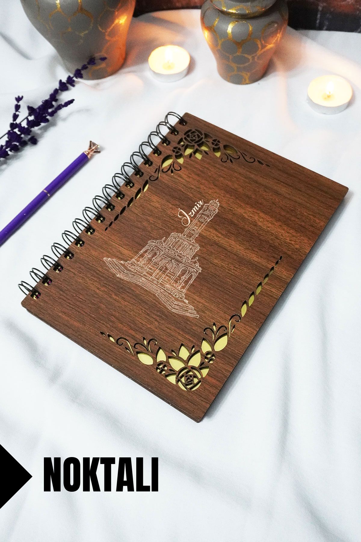 markcat İzmir Ahşap Kapaklı Spiralli Okul Defteri - Çizgili Defter - 60 yaprak (120 sayfa) - A5 15x21 cm