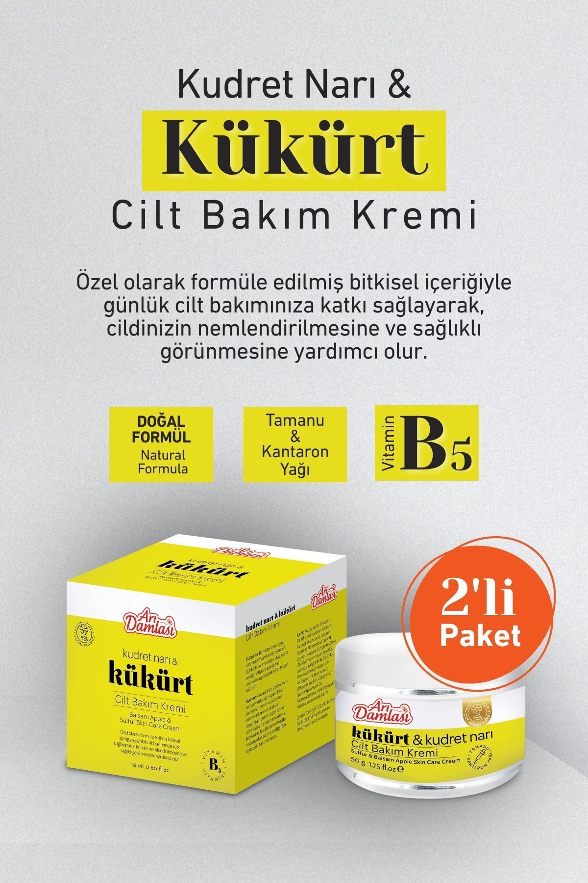 Arı damlası KÜKÜRT VE KUDRET NARI CİLT BAKIM KREMİ (2'Lİ PAKET)