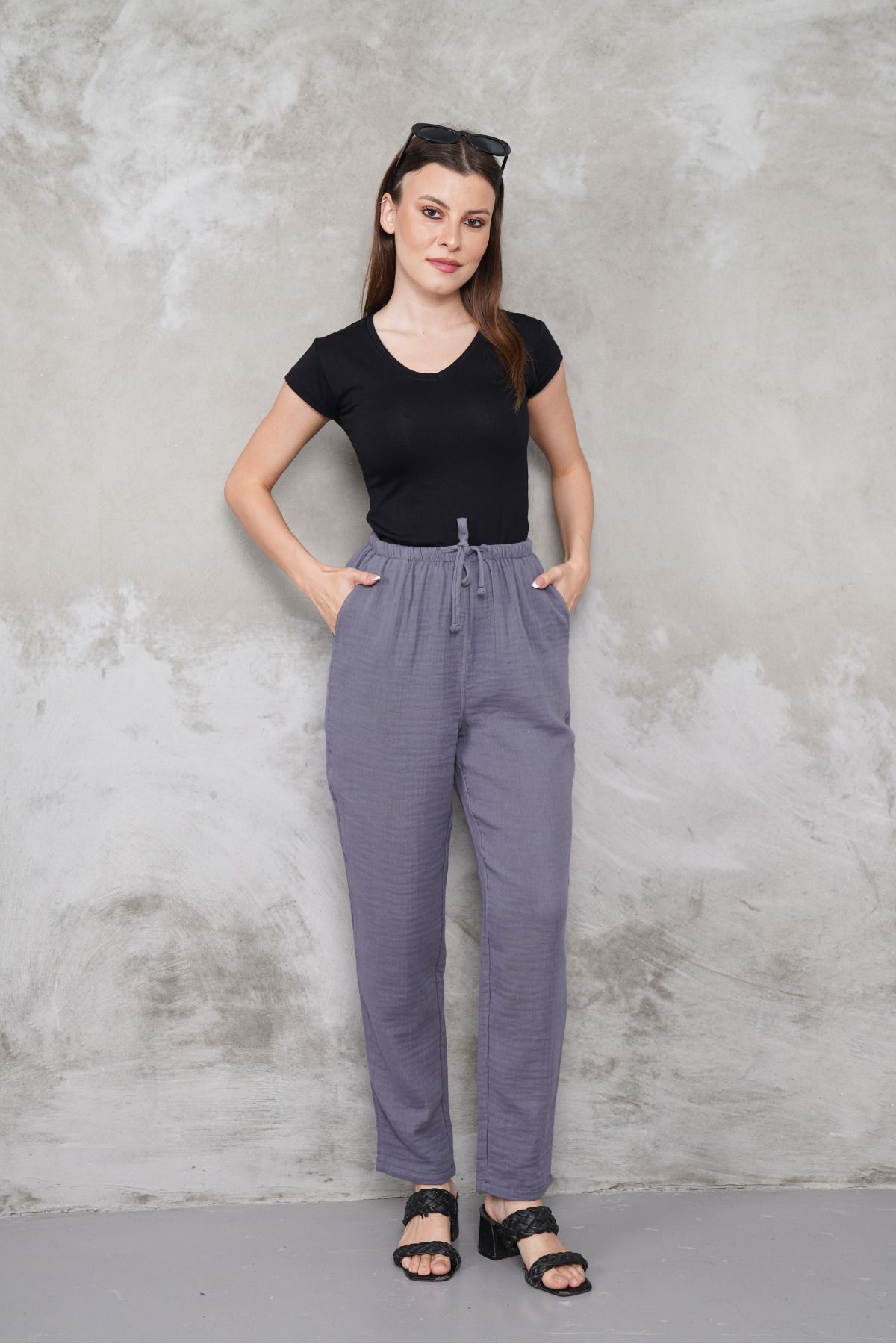 macharel jeans Müslin Düz Paça Cepli Pantolon
