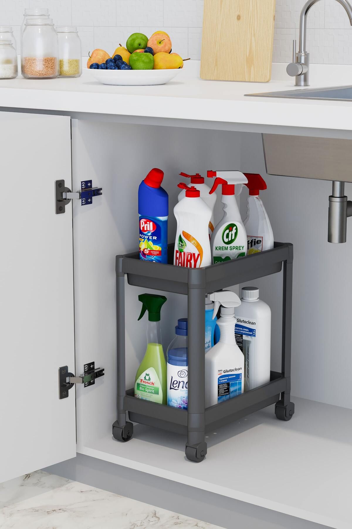 Omaş Household Product (MAJA) 2 Katlı Tekerlekli Düzenleyici Deterjanlık Mutfak , Banyo Rafı, Dolap , Tezgah Altı