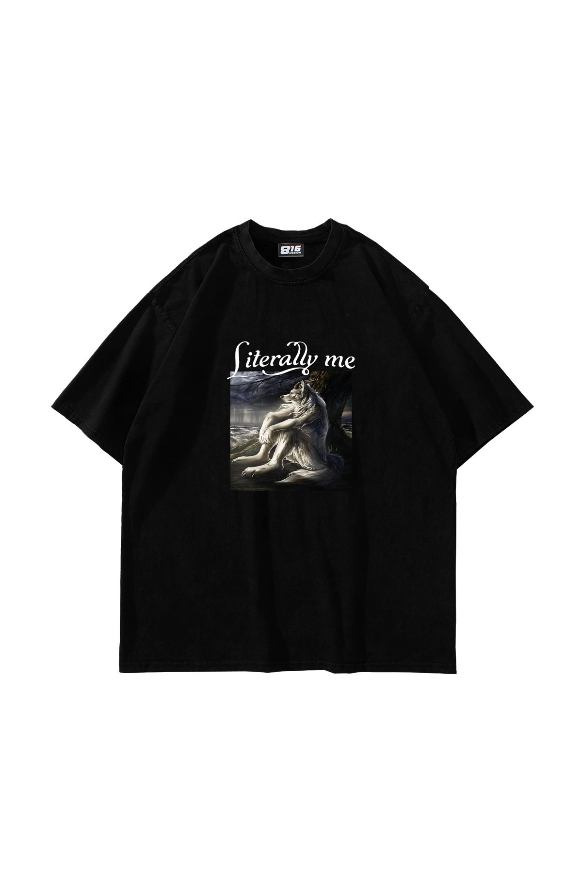 Sekizbiraltı Literally Me Baskılı Oversize Unisex Siyah Tshirt