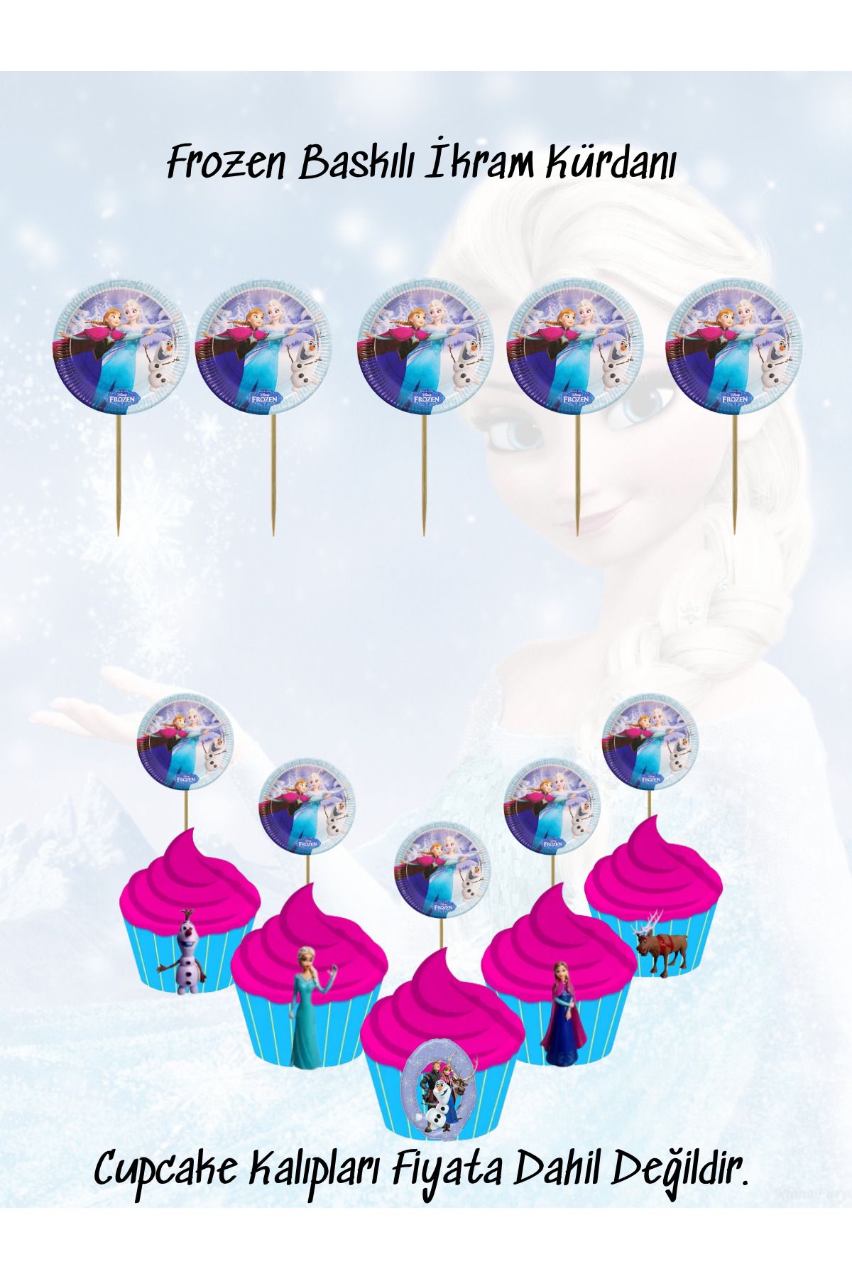 snowparty Frozen Elsa Temalı Baskılı İkram Kürdanı Doğum Günü Süsü