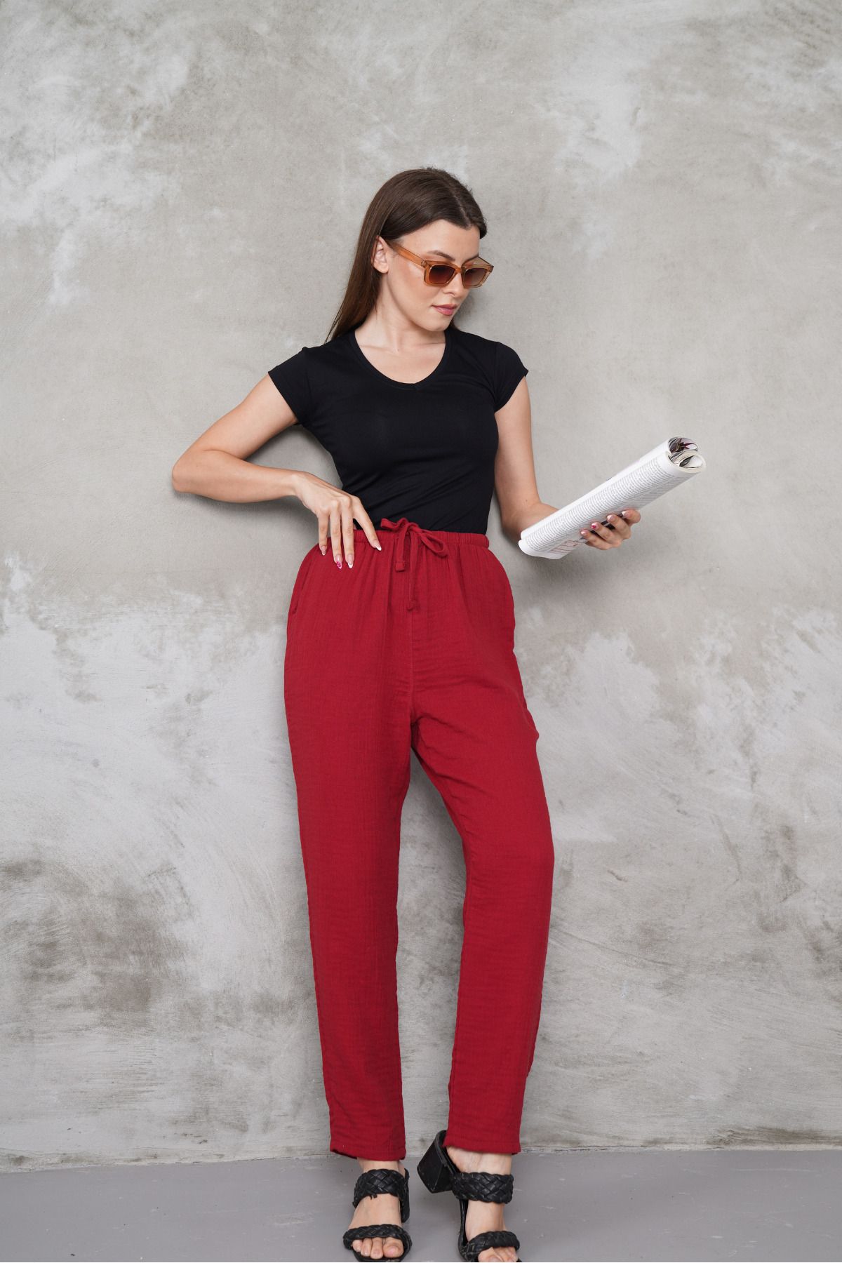 macharel jeans Müslin Düz Paça Cepli Pantolon