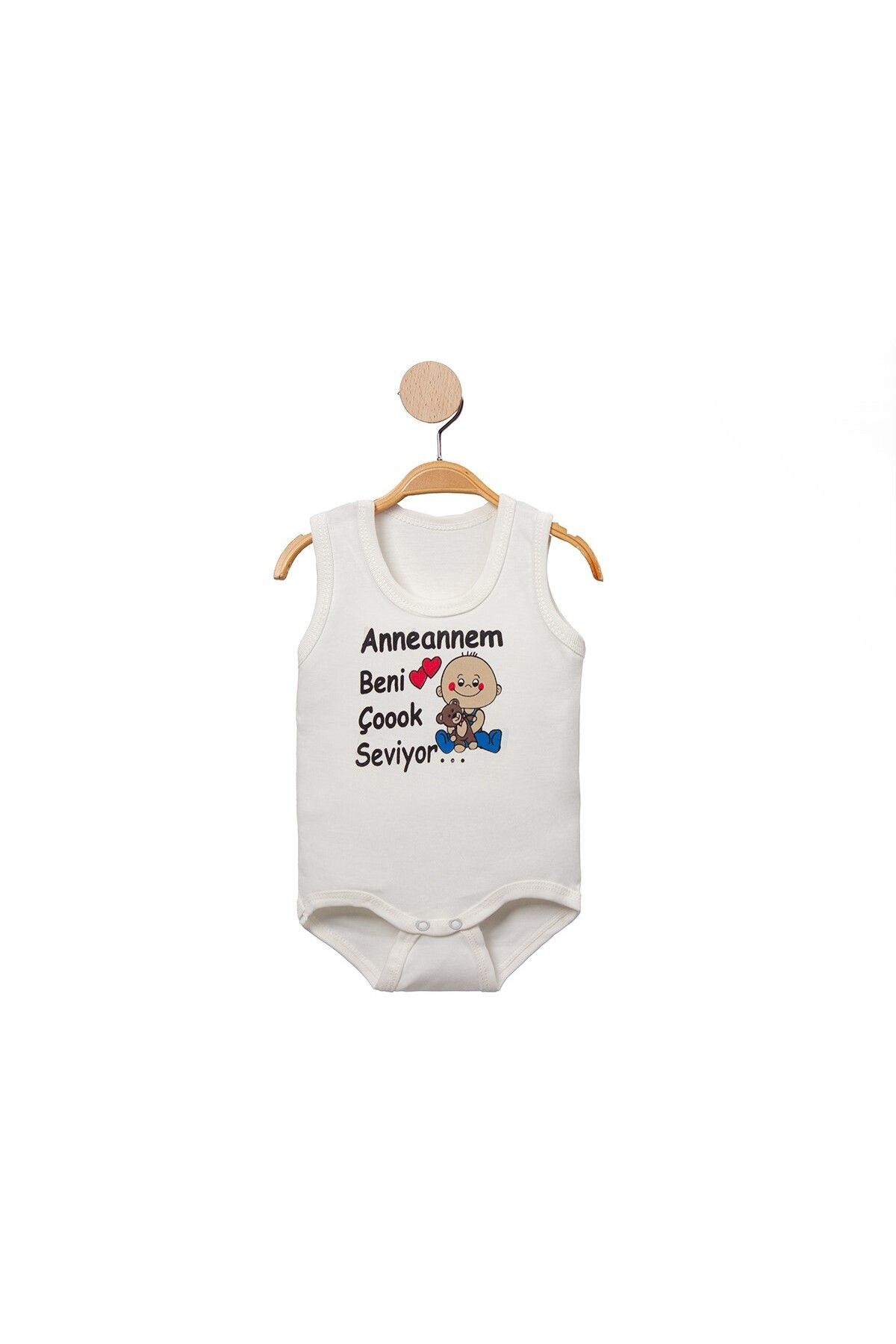 MBK GARDEN %100 Pamuk Anneannem Beni Çok Seviyor Baskılı Çıtçıtlı Bebek Body Badi Zıbın Tulum