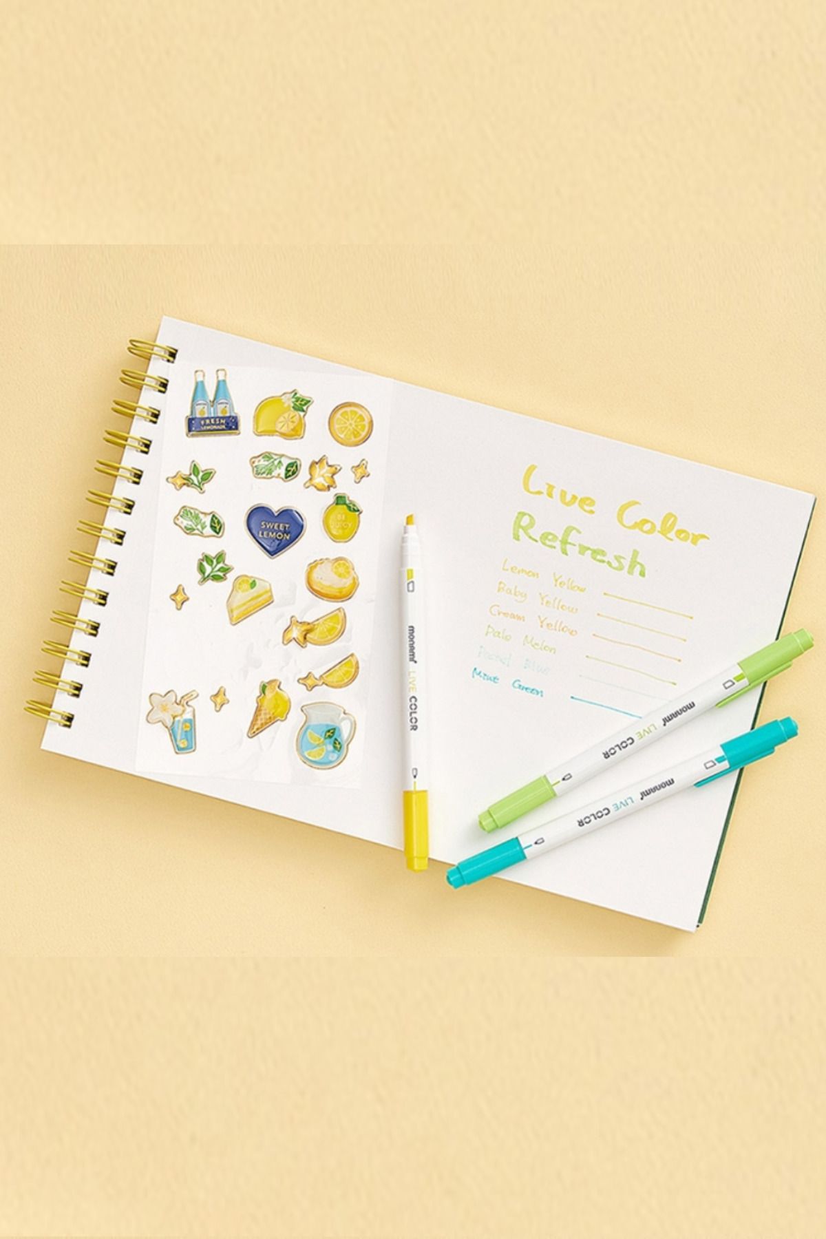 GLANCE-Sketchbook A5 120 Gr 50 Sheets Monami Live Color Water Based 36` Highlighter Set 6
