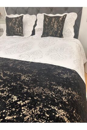 Becenhouse Yatak Runner Set Çift Kişilik Gold Siyah Desenli Ev Ve Oteller Içi...