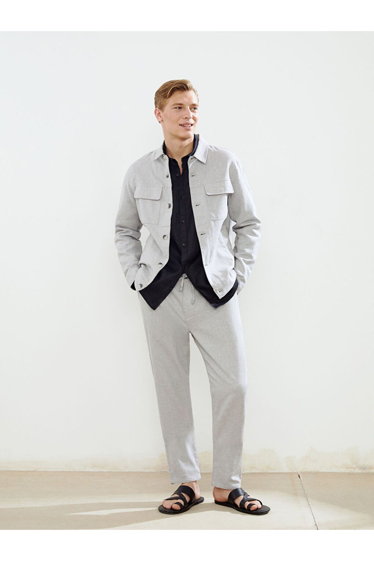 LC Waikiki LCW Vision Gri Slim Fit Keten Karışımlı Erkek Pantolon S5AR17Z8NVY25