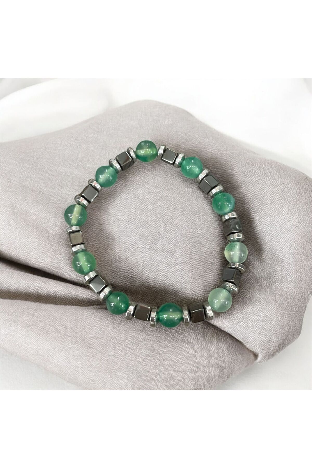 AURA STONE Yeşil Akik Hematitli 8mm Doğaltaş Bileklik