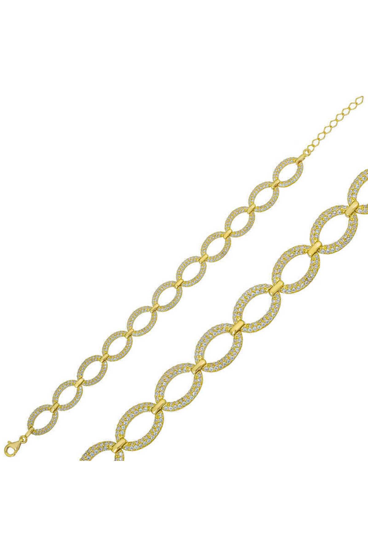 Serero 925 Ayar Gümüş Gold Oval Taşlı Bileklik
