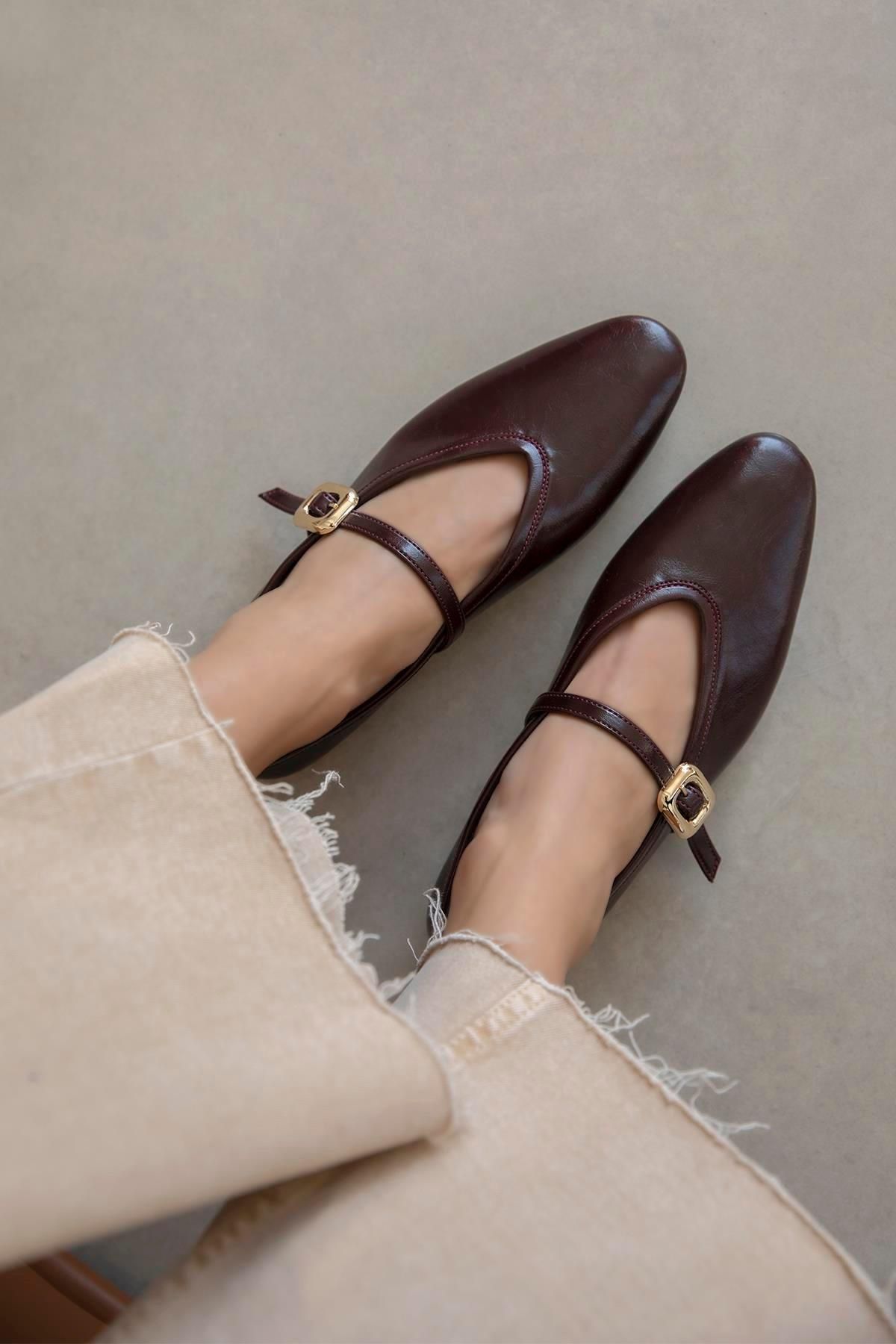 Stilbagshoes LEANNE TOKA DETAYLI KADIN BABET BORDO