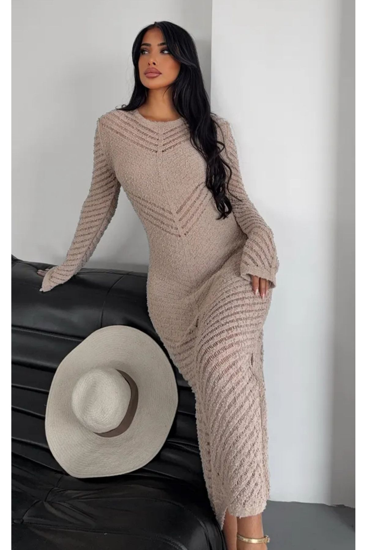 Noi Belis Maxi Boy Doku Detaylı Bisiklet Yaka İnce Yazlık Elbise SS25EL0013